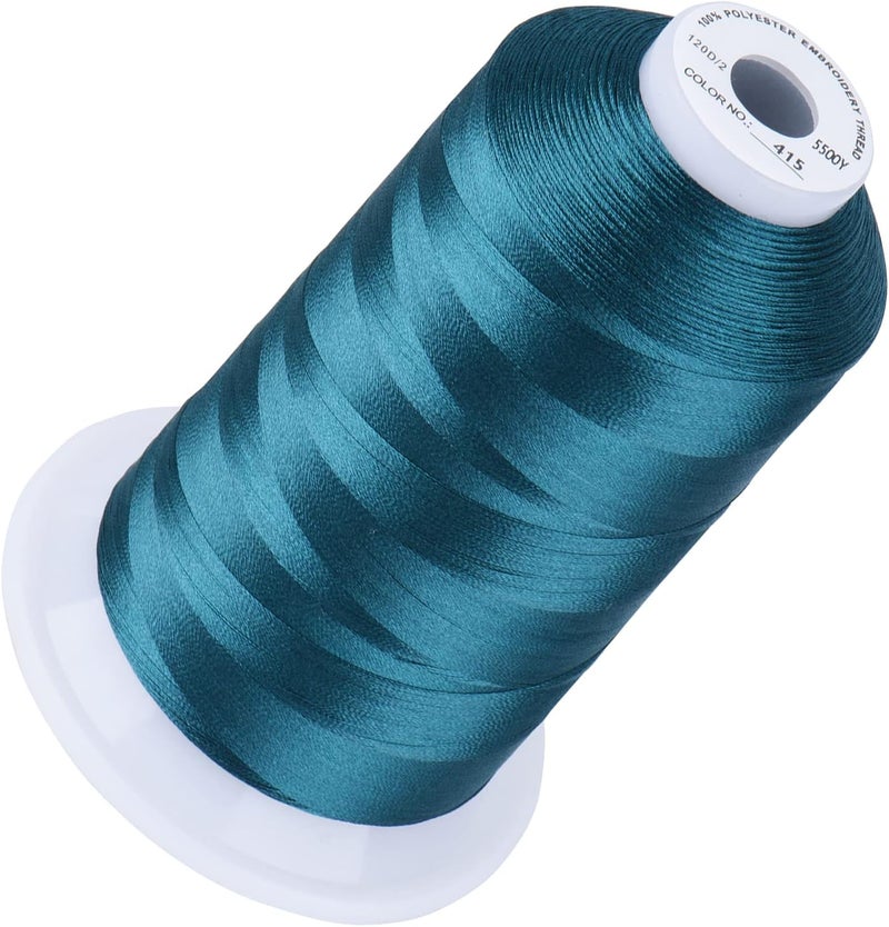 simthread 5500Yds Embroidery Thread, 5000M High-Yardage 40WT 100% Polyester Thread – 170+ Vivid Colors, High-Speed Rated – Compatible with Brother, Singer, Janome & More - Peacock Blue 415 - Image 1